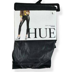 Hue Moto Leatherette Skimmer Leggings Womens Size Large Black Soft Lining NWT
